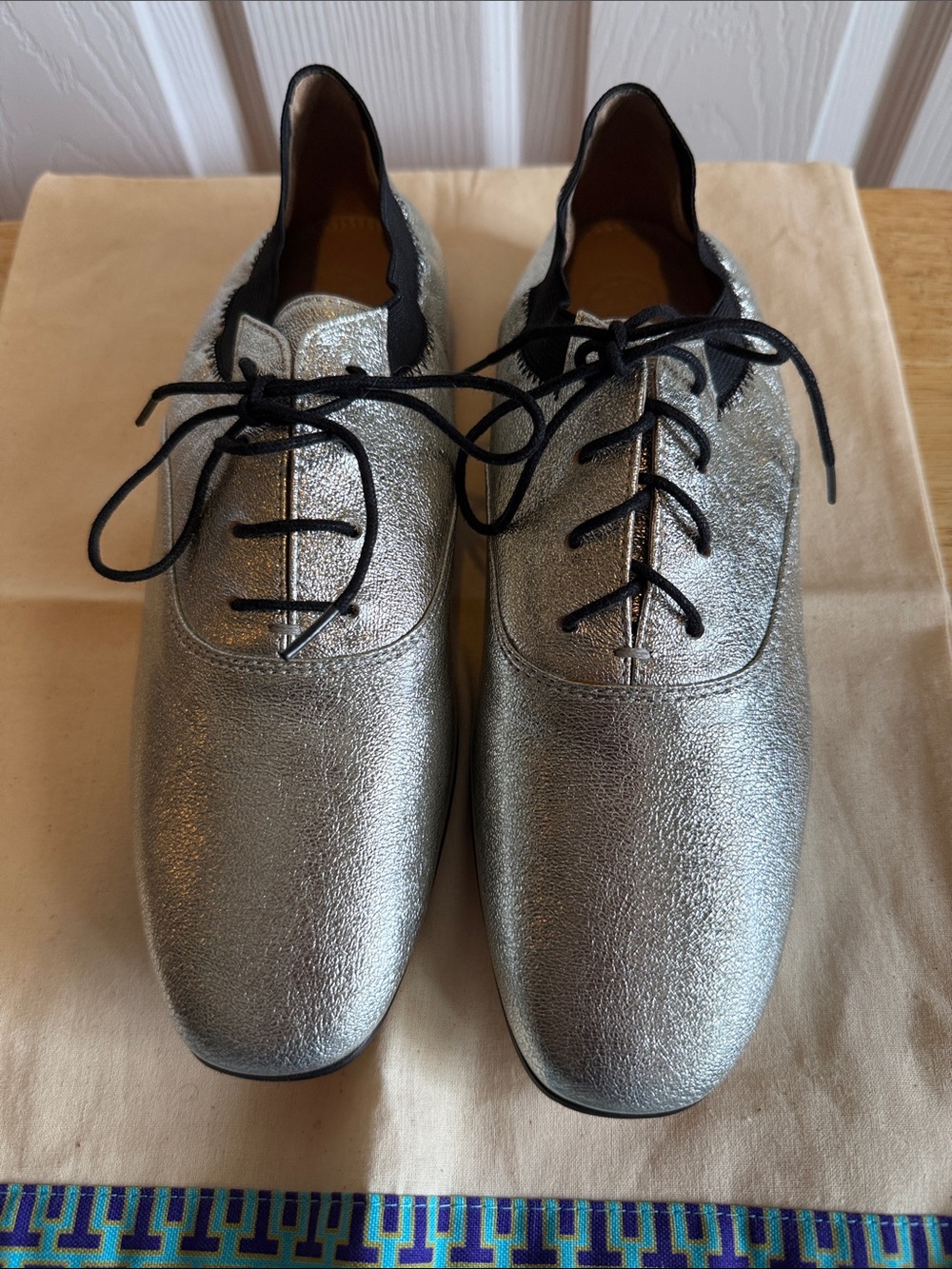 Tory Burch Metallic Silver Lace-Up flats